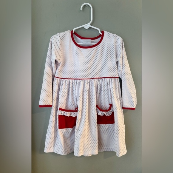 White and Red Ruffled Tiered Dress with Long Sleeves - Picture 1 of 7